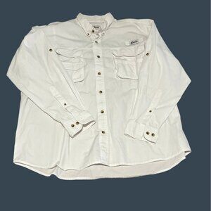 Men's 2XL Long Sleeve Outdoor Fishing Shirt Vented Sportsman Cream Button Down